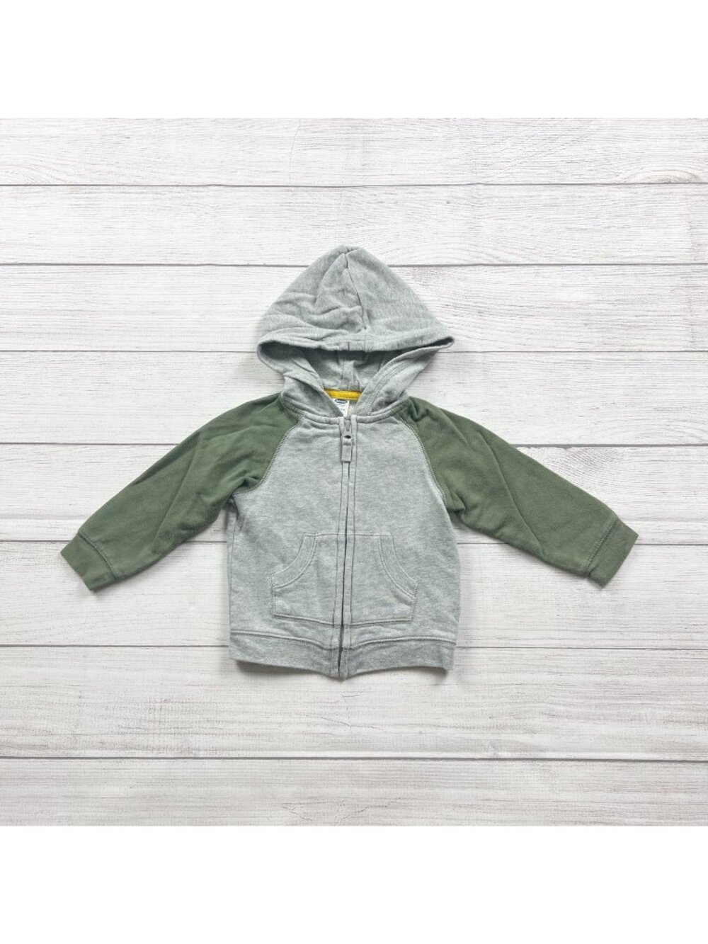Old Navy Raglan Hoodie Gray Green Colorblock Full Zip Sweatshirt 18-24 Months